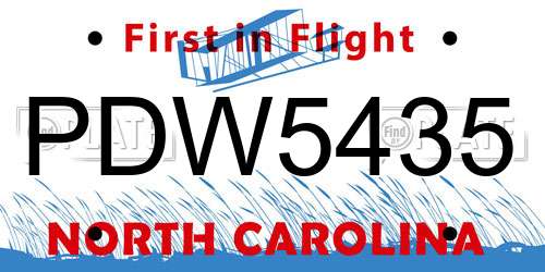 PDW5435 North Carolina License Plate