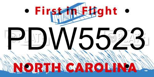 PDW5523 North Carolina License Plate