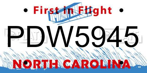 PDW5945 North Carolina License Plate
