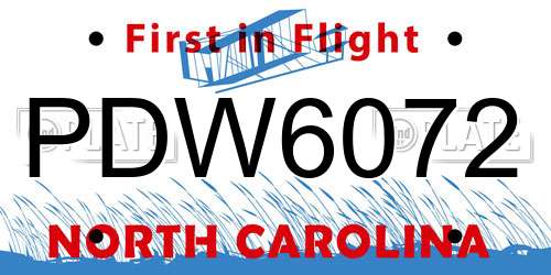 PDW6072 North Carolina License Plate