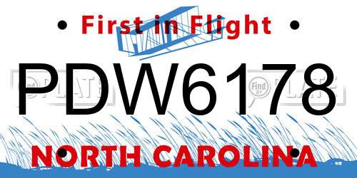 PDW6178 North Carolina License Plate