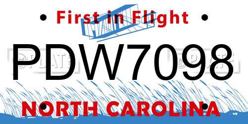 PDW7098 North Carolina License Plate