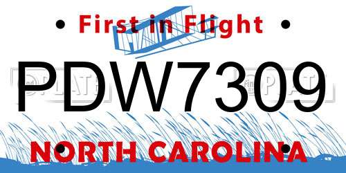 PDW7309 North Carolina License Plate
