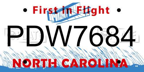 PDW7684 North Carolina License Plate