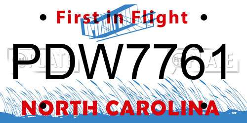 PDW7761 North Carolina License Plate