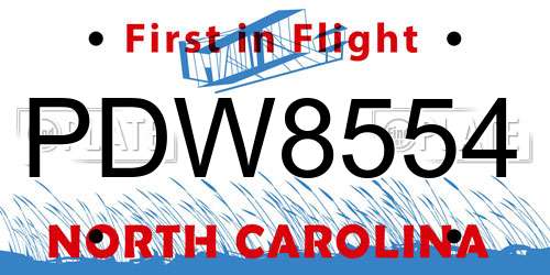 PDW8554 North Carolina License Plate