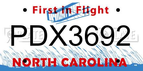 PDX3692 North Carolina License Plate