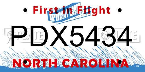 PDX5434 North Carolina License Plate
