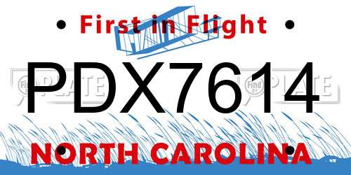 PDX7614 North Carolina License Plate