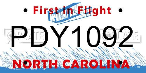 PDY1092 North Carolina License Plate