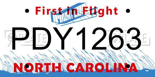 PDY1263 North Carolina License Plate