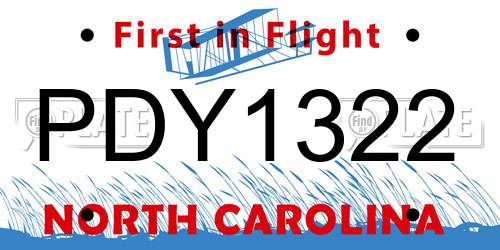 PDY1322 North Carolina License Plate