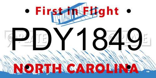 PDY1849 North Carolina License Plate