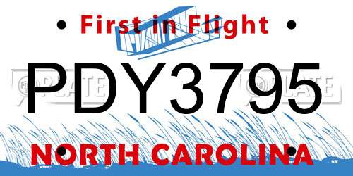 PDY3795 North Carolina License Plate