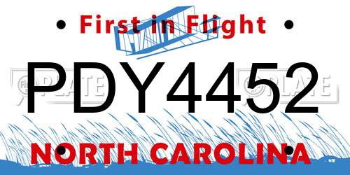 PDY4452 North Carolina License Plate