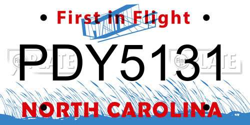 PDY5131 North Carolina License Plate