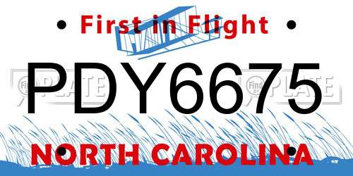 PDY6675 North Carolina License Plate
