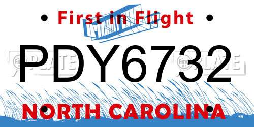 PDY6732 North Carolina License Plate