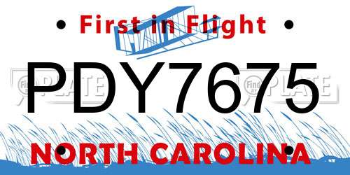 PDY7675 North Carolina License Plate