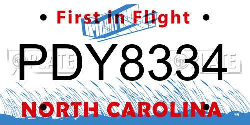 PDY8334 North Carolina License Plate