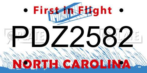 PDZ2582 North Carolina License Plate