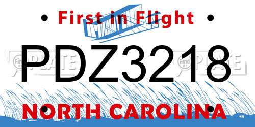 PDZ3218 North Carolina License Plate