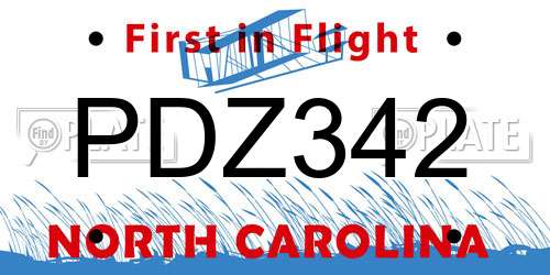 PDZ342 North Carolina License Plate