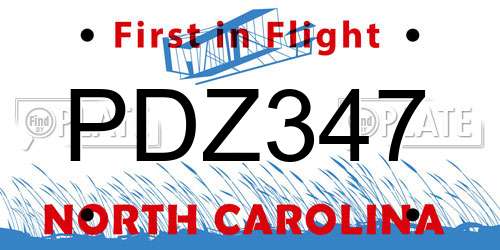 PDZ347 North Carolina License Plate