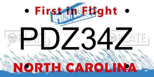 PDZ34Z North Carolina License Plate