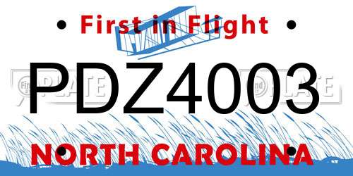 PDZ4003 North Carolina License Plate
