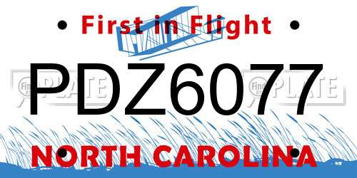 PDZ6077 North Carolina License Plate