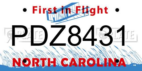 PDZ8431 North Carolina License Plate