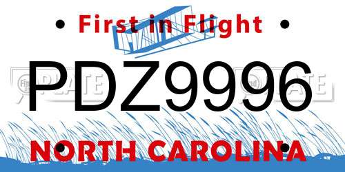 PDZ9996 North Carolina License Plate