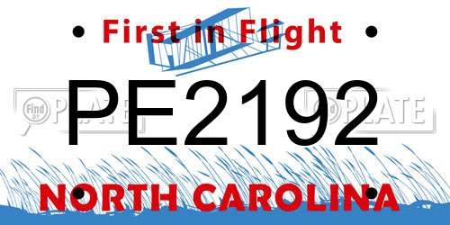PE2192 North Carolina License Plate
