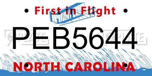 PEB5644 North Carolina License Plate