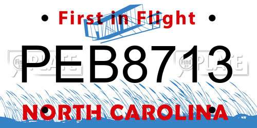 PEB8713 North Carolina License Plate