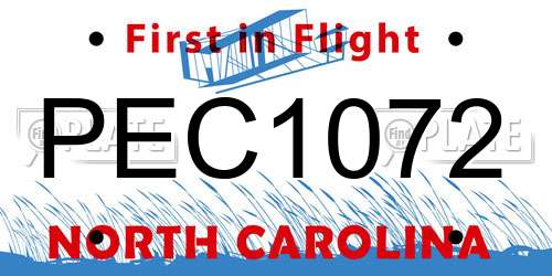 PEC1072 North Carolina License Plate