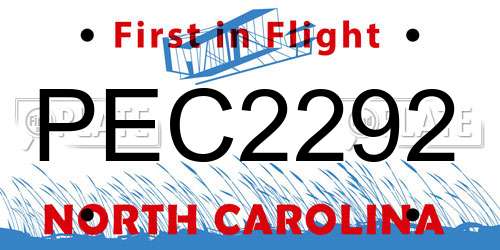 PEC2292 North Carolina License Plate