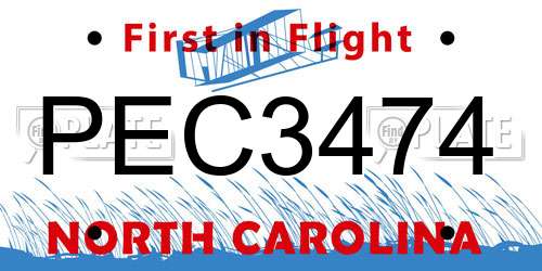 PEC3474 North Carolina License Plate