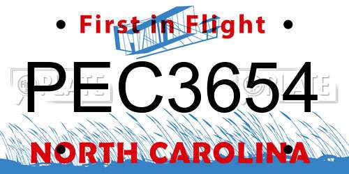 PEC3654 North Carolina License Plate