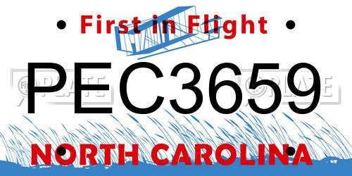 PEC3659 North Carolina License Plate