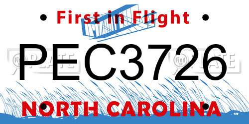 PEC3726 North Carolina License Plate