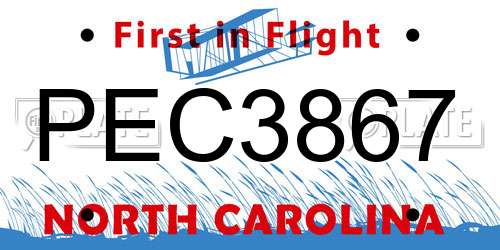 PEC3867 North Carolina License Plate