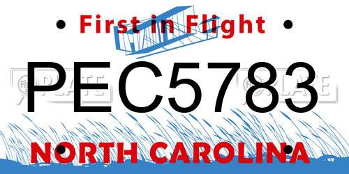 PEC5783 North Carolina License Plate