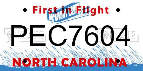 PEC7604 North Carolina License Plate