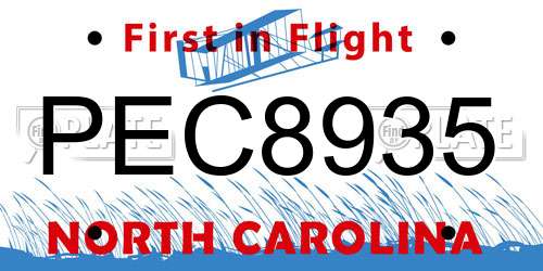 PEC8935 North Carolina License Plate