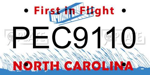 PEC9110 North Carolina License Plate