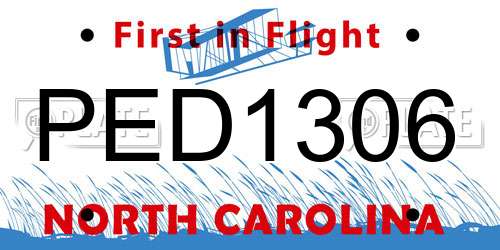 PED1306 North Carolina License Plate
