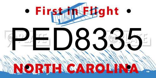 PED8335 North Carolina License Plate