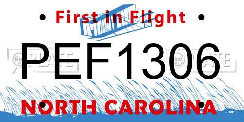PEF1306 North Carolina License Plate
